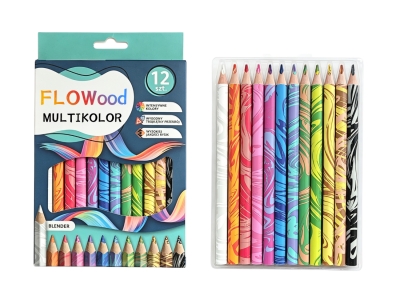 Marbled Multicolor Colour Pencils 12 Pack with Blender
